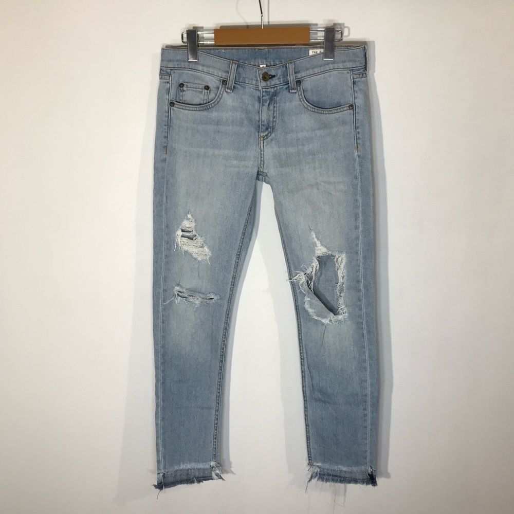 rag & bone Light Wash Distressed Ankle Jeans